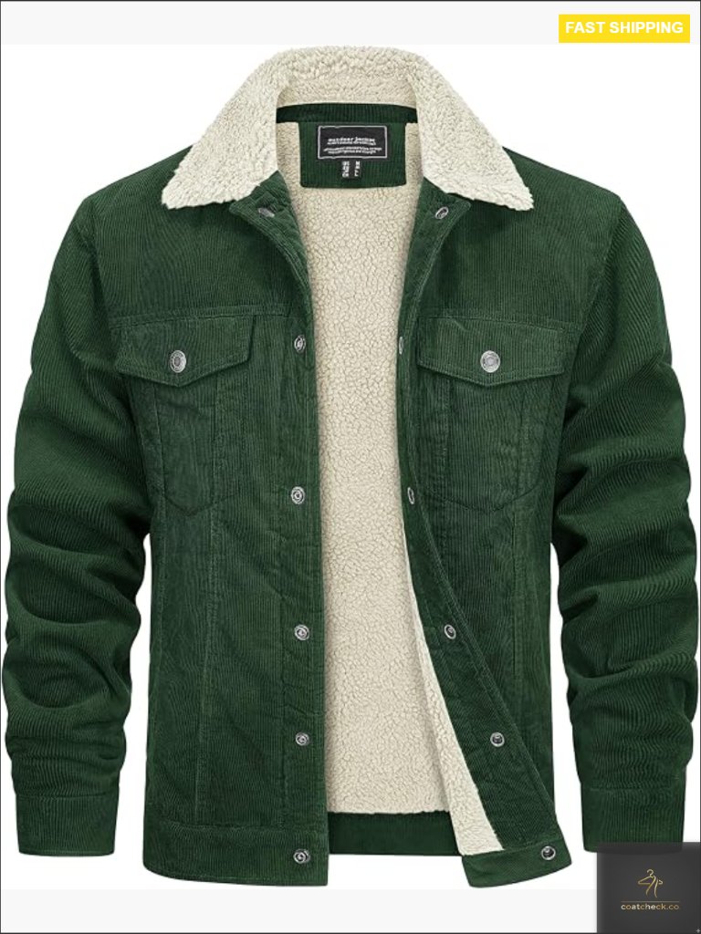 Men's Corduroy Jacket Sherpa Lined Winter Coat Warm Cotton Casual Cargo Trucker